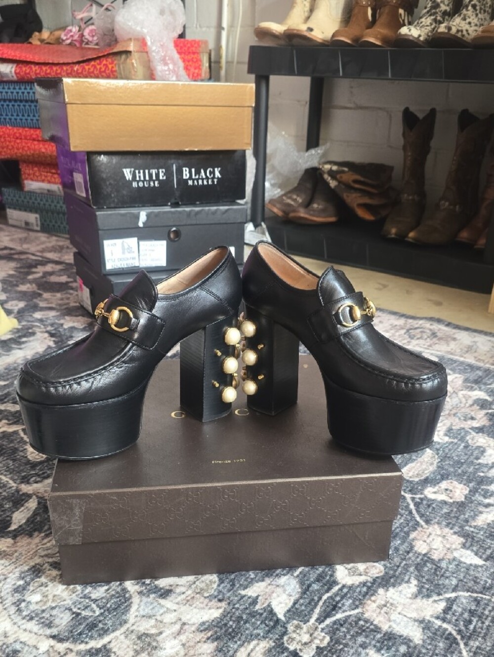 Gucci Black Leather Platform Horsebit Mules - Picture 13 of 13